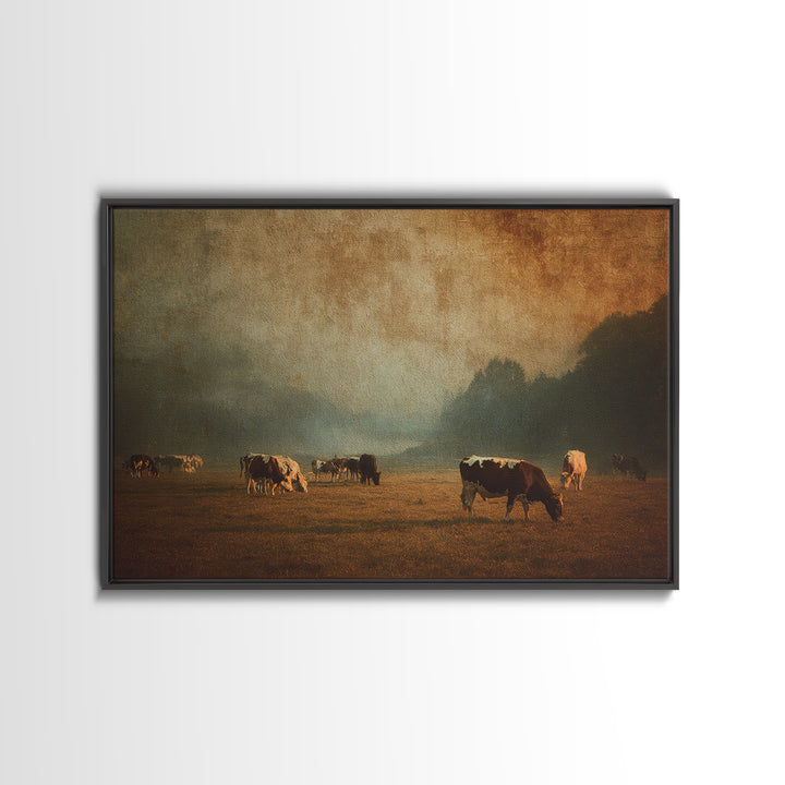 Pastoral Countryside with Cows in Field Canvas Print, Traditional Art, Artwork, Living Room Decor, Fine Art, Classic, TRA-3x2-83