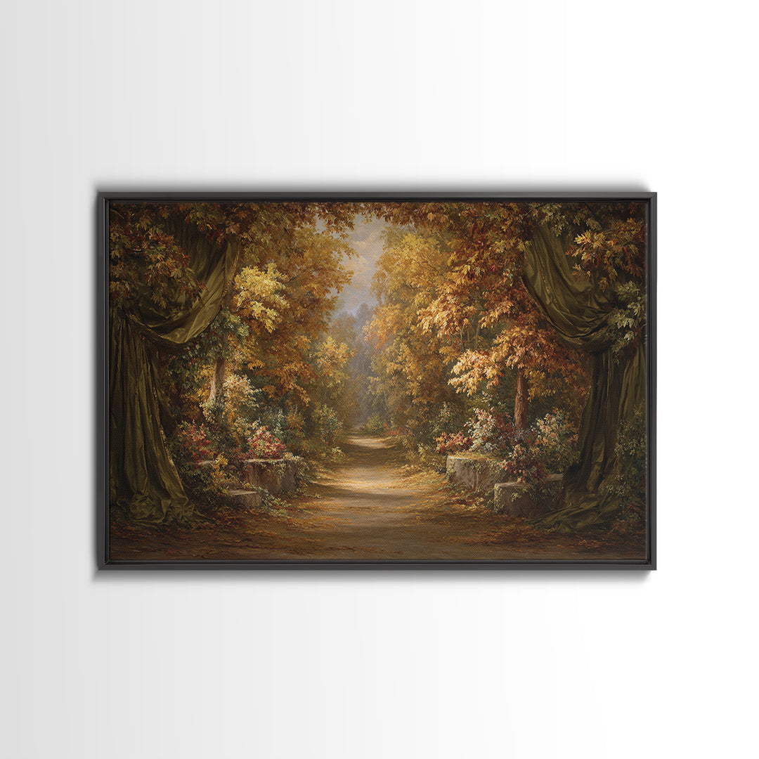 Autumn Forest Road Framed Canvas Print, Traditional Art, Wall Decor, Living Room Decor, Fine Art, Classic, Art Commissions, TRA-3x2-92