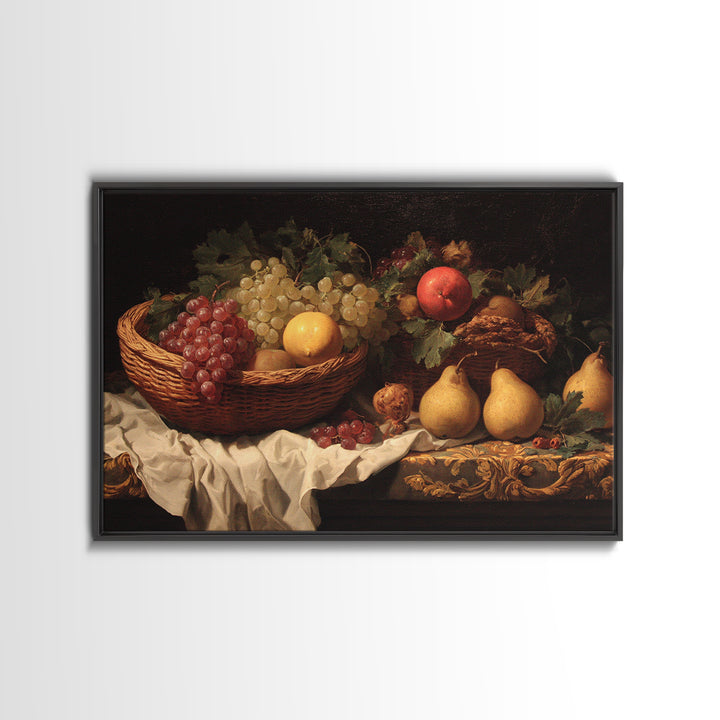Basket of Apples and Pears on Linen Canvas Print, Traditional Art, Landscape, Living Room Decor, Fine Art, Classic, TRA-3x2-94
