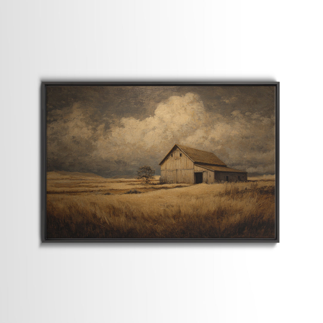 Barn and Farmland Framed Canvas Print, Traditional Art, Boho, Living Room Decor, Classic, Indian Wall Art, Japanese Decor, TRA-3x2-99