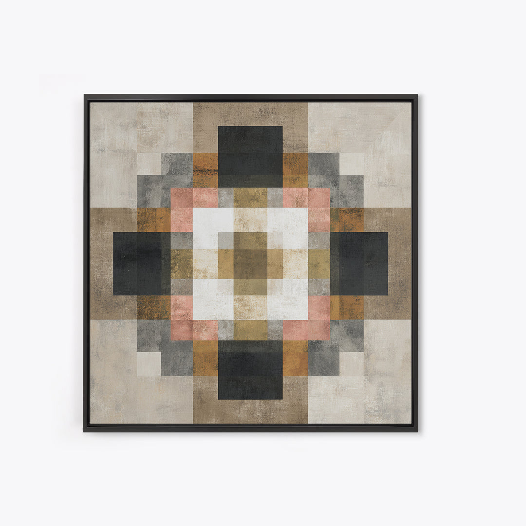 Earth Tone Geometric Pattern by Woven Cloth Framed Canvas Print, Tribal Art, Tribal Design, Living Room Decor, Fine Art, Tribal, TRI-1x1-2