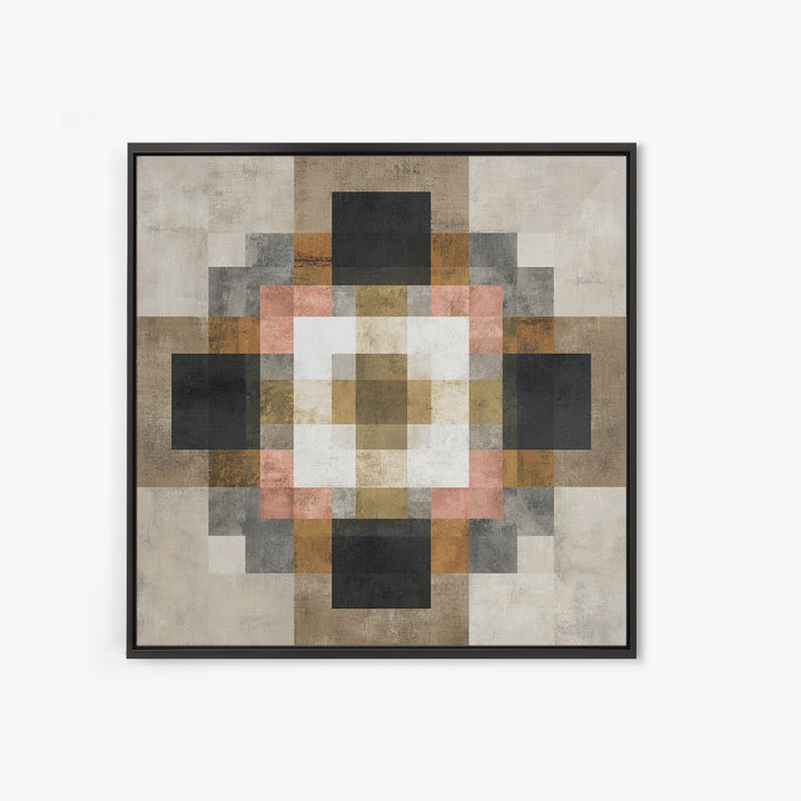 Earth Tone Geometric Pattern by Woven Cloth Framed Canvas Print, Tribal Art, Tribal Design, Living Room Decor, Fine Art, Tribal, TRI-1x1-2