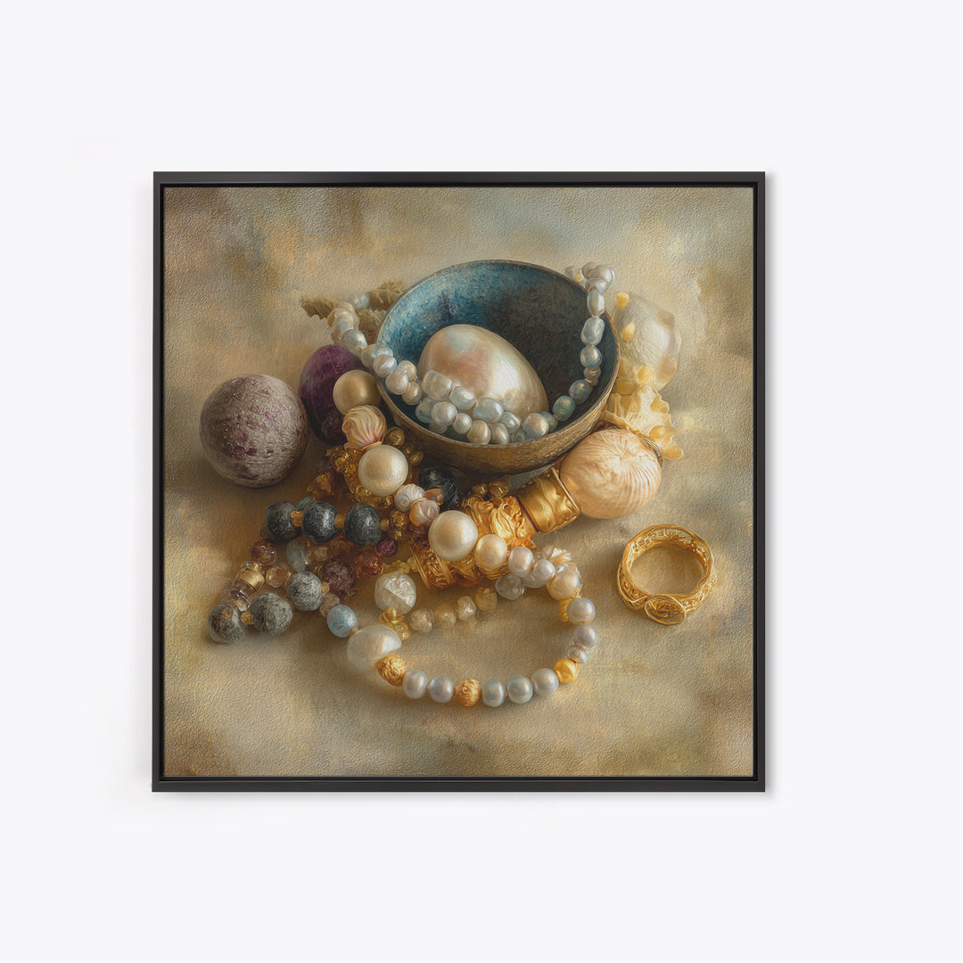 Beaded Jewelry Still Life Framed Canvas Print, Tribal Art, Fine Art Print, Living Room Decor, Watercolor Art, Tribal, TRI-1x1-34