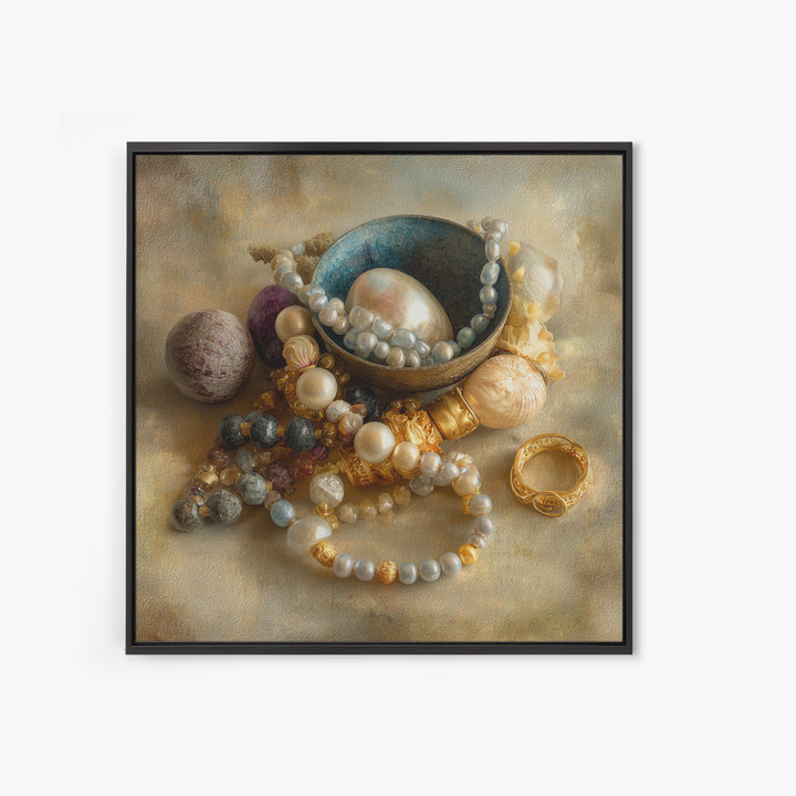 Beaded Jewelry Still Life Framed Canvas Print, Tribal Art, Fine Art Print, Living Room Decor, Watercolor Art, Tribal, TRI-1x1-34