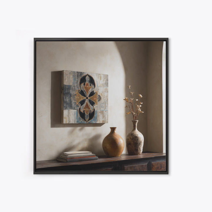 Hand Painted Shield Motif Framed Canvas Print, Tribal Art, Art, Living Room Decor, Fine Art, Tribal, Gallery Wall Art, TRI-1x1-53