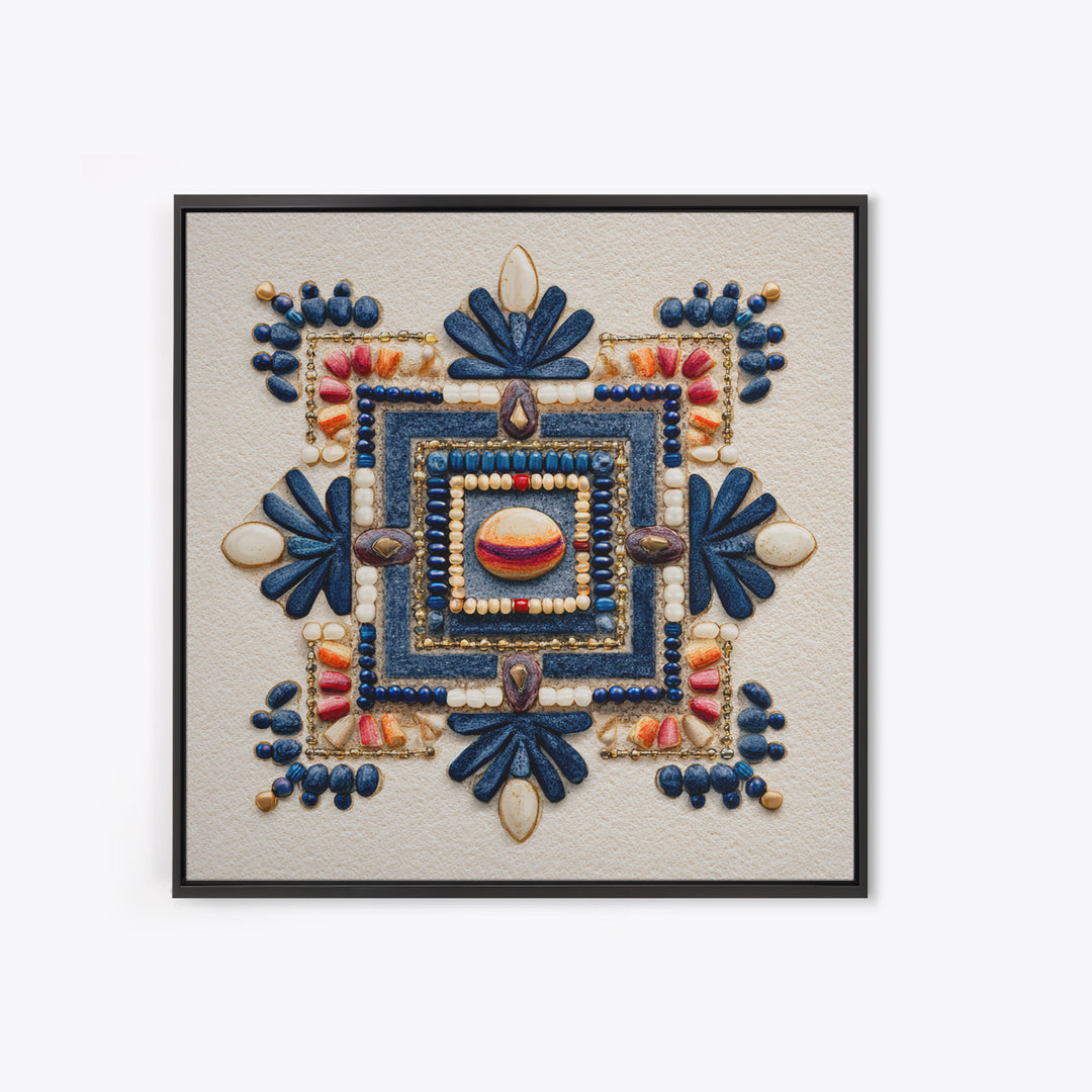 Beaded Jewelry Still Life Framed Canvas Print, Tribal Art, Fine Art Print, Living Room Decor, Watercolor Art, Tribal, TRI-1x1-58