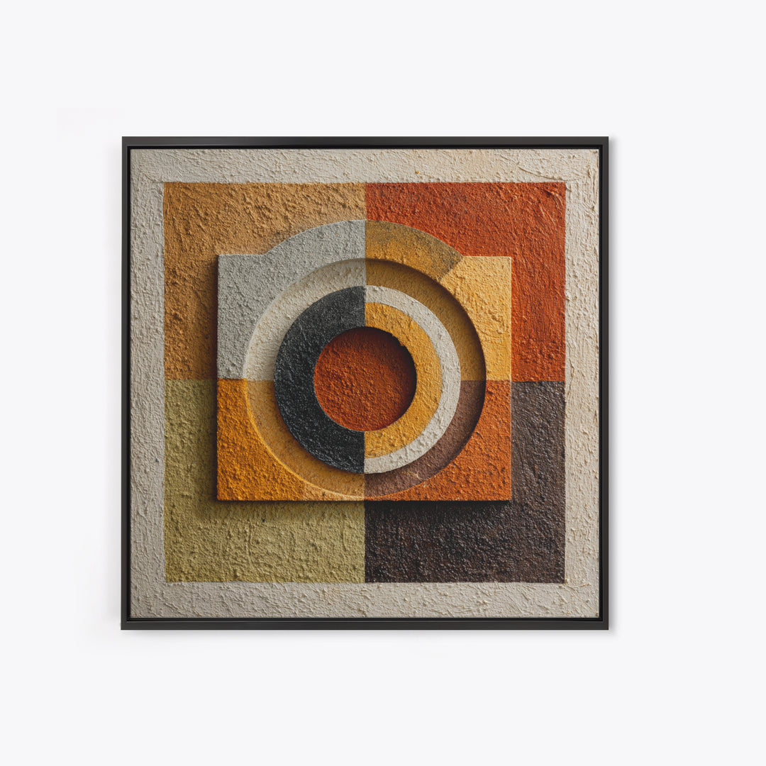Abstract Drum Circle Suggested Through Repeated Forms Framed Canvas Print, Tribal Art, Earthy, Living Room Decor, Abstract Art, TRI-1x1-6