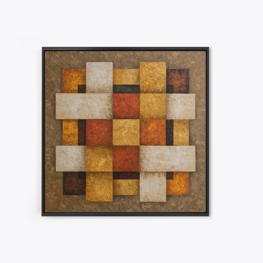 Woven Basket Pattern Enlarged as Modern Art Framed Canvas Print, Tribal Art, Statement Artwork, Living Room Decor, Tribal, TRI-1x1-62