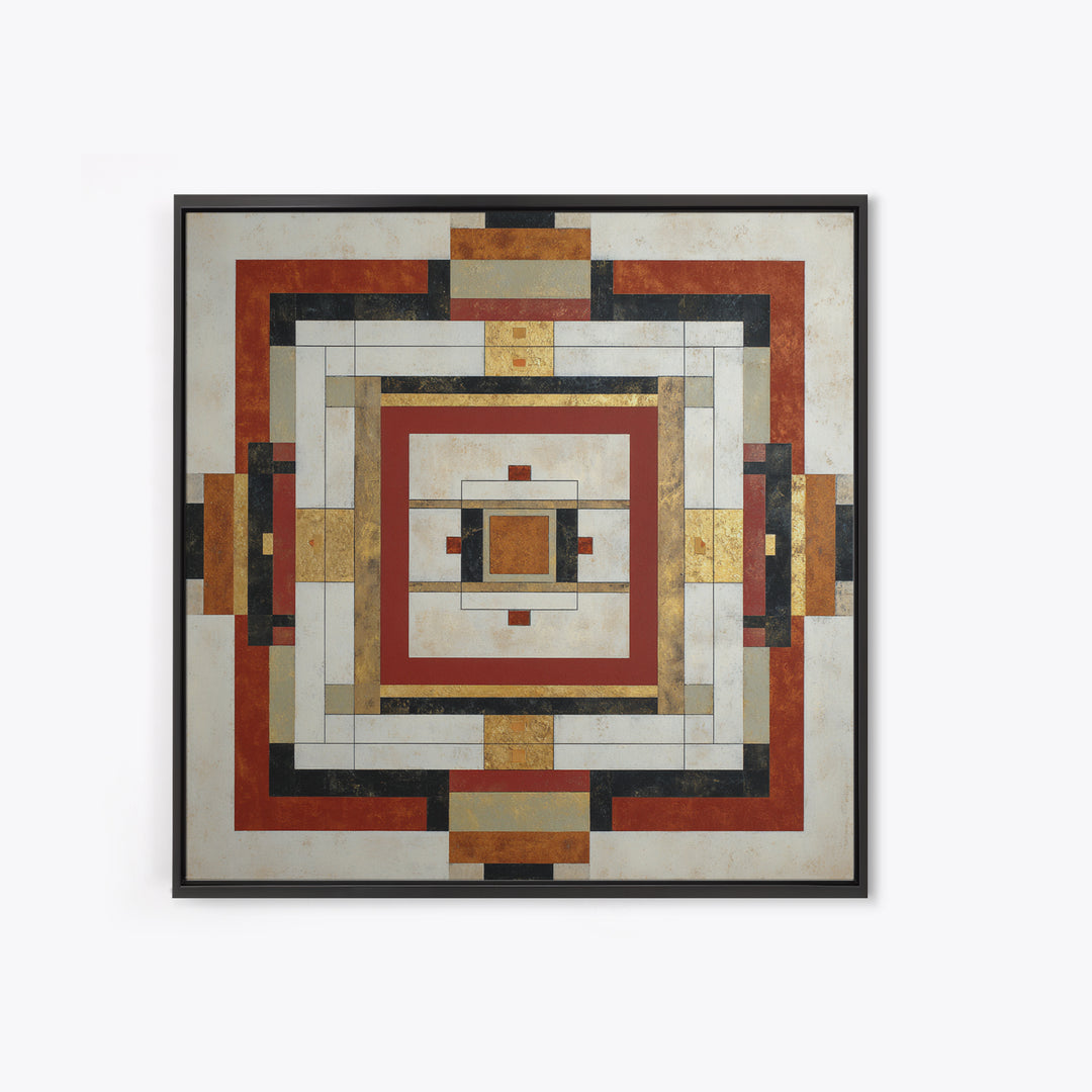 Geometric Border Design by Global Textiles Framed Canvas Print, Tribal Art, Abstract Print, Living Room Decor, Fine Art, Tribal, TRI-1x1-68