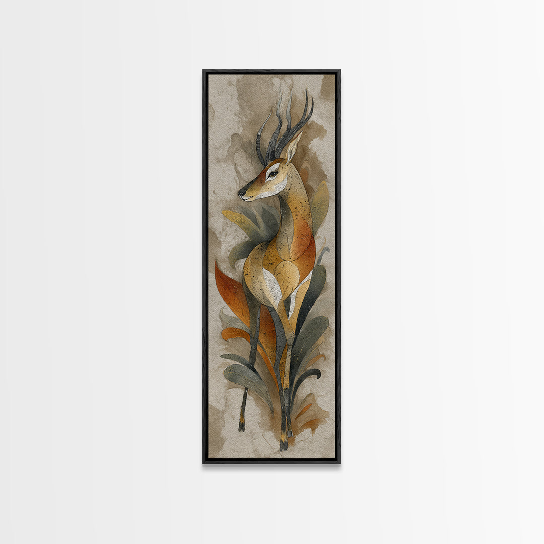 Ancient Cave Art Running Animals Framed Canvas Print, Tribal Art, Living Room Decor, Oil Painting, Tribal, Rustic Home Decor, TRI-1x3-45