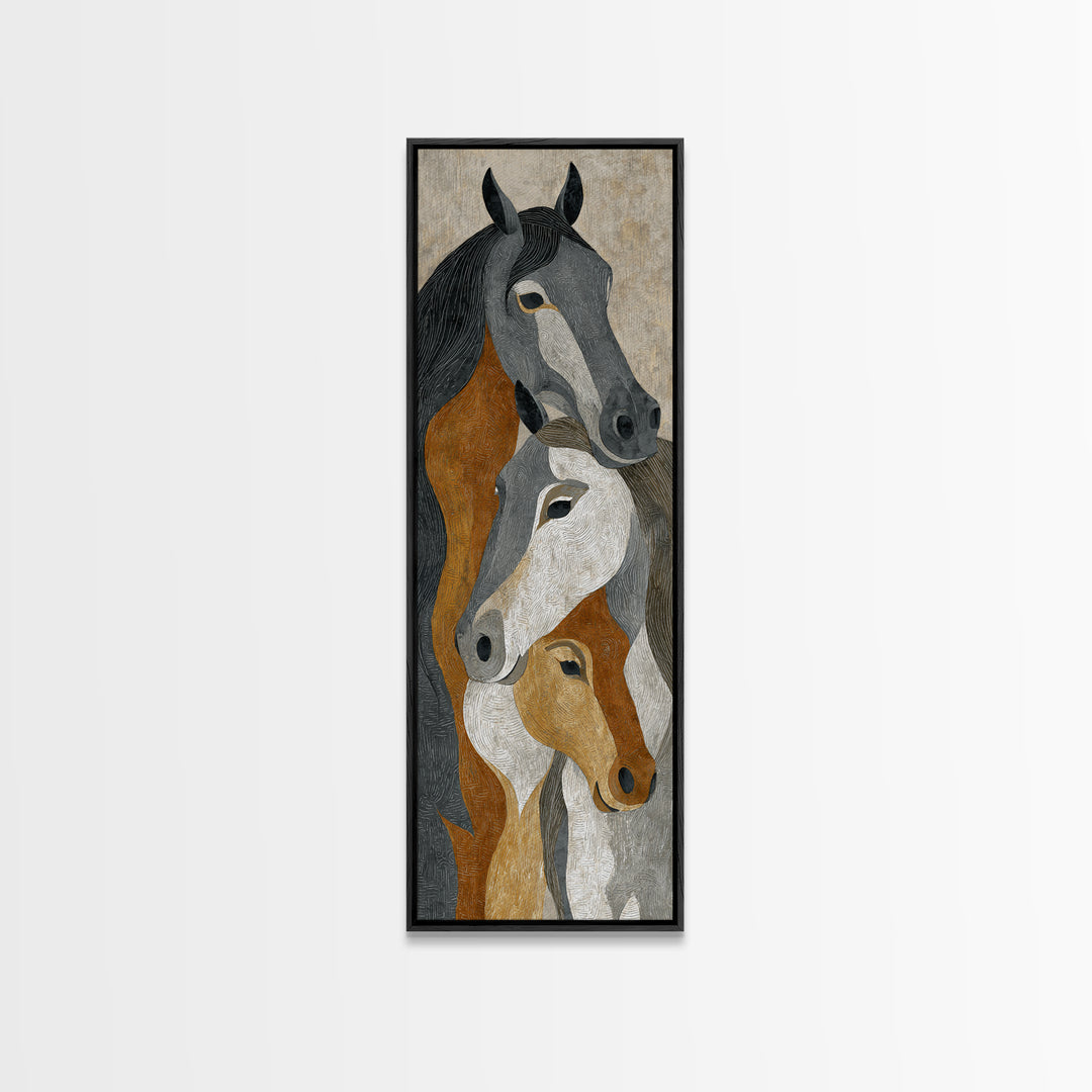 Tribal Horse Pattern Framed Canvas Print, Tribal Art, Fine Art Print, Living Room Decor, Oil Painting, Tribal, Wall Decor, TRI-1x3-54
