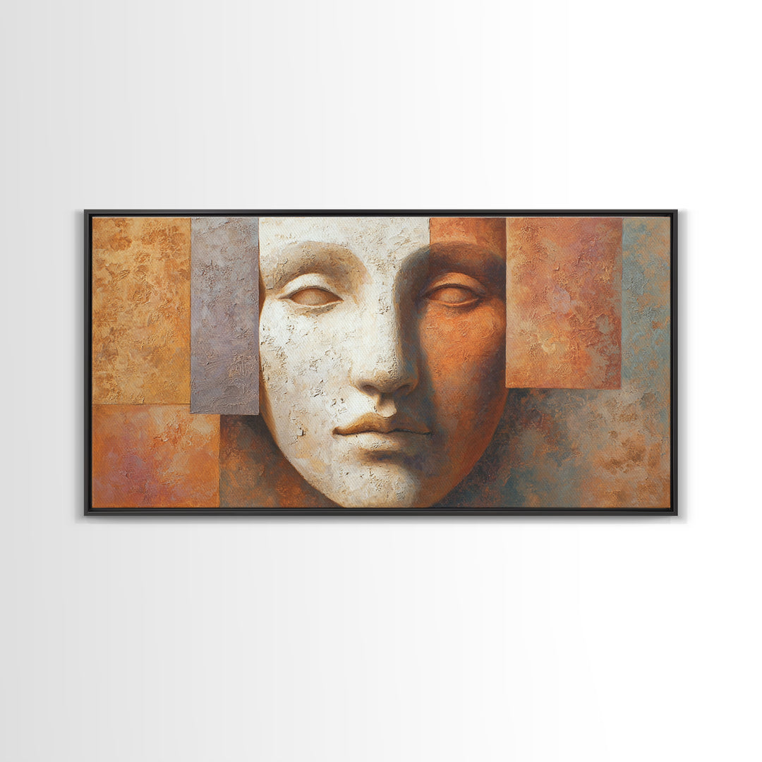 Bold Mask Portrait Framed Canvas Print, Tribal Art, Afrocentric Wall Art, Living Room Decor, Fine Art, Tribal, Neutral Decor, TRI-2x1-45