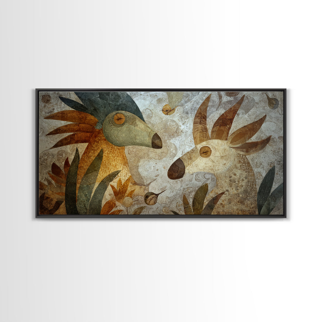 Ancient Cave Art Running Animals Canvas Print, Tribal Art, Black and White Art, Living Room Decor, Oil Painting, Tribal, TRI-2x1-53