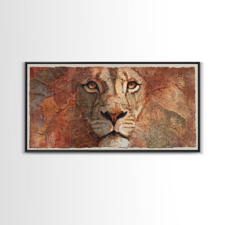 Lion Mask Abstraction Framed Canvas Print, Tribal Art, Living Room Decor, Tribal, Rustic Home Decor, Black and White Art, TRI-2x1-60
