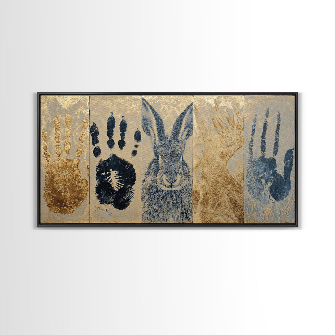 Handprint and Animal Track Composition Canvas Print, Tribal Art, Canvas Painting, Living Room Decor, Fine Art, Tribal, TRI-2x1-61
