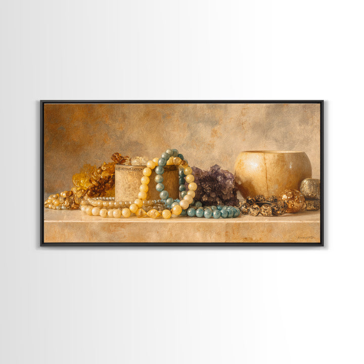 Beaded Jewelry Still Life Canvas Print, Tribal Art, Abstract Wall Art, Living Room Decor, Fine Art, Tribal, Black and White Art, TRI-2x1-78