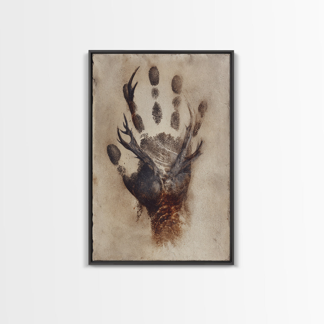 Handprint and Animal Track Composition Framed Canvas Print, Tribal Art, Gallery Wall Art, Living Room Decor, Fine Art, Tribal, TRI-2x3-1