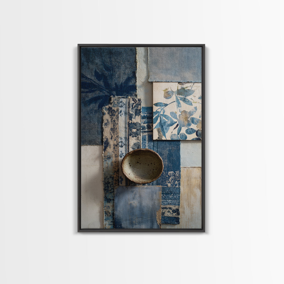 Indigo Textile Design Canvas Print, Tribal Art, Textured Painting, Living Room Decor, Fine Art, Tribal, Unique Wall Art, TRI-2x3-16