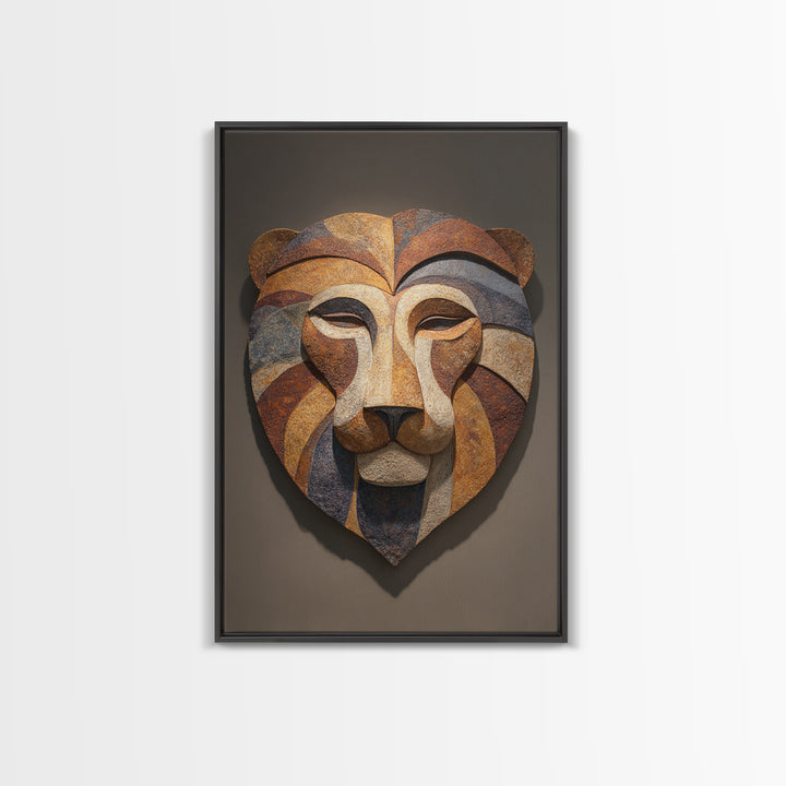 Lion Mask Abstraction Framed Canvas Print, Tribal Art, Contemporary Art, Living Room Decor, Abstract Art, Tribal, Boho Decor, TRI-2x3-24