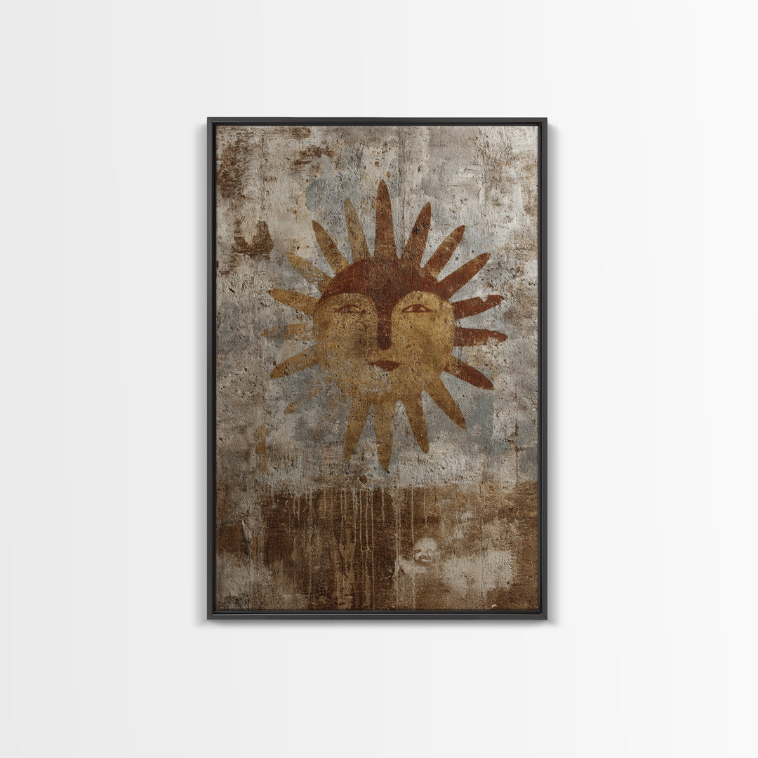 Tribal Sun Symbol Framed Canvas Print, Tribal Art, Abstract Print, Living Room Decor, Fine Art, Tribal, Statement Artwork, TRI-2x3-43