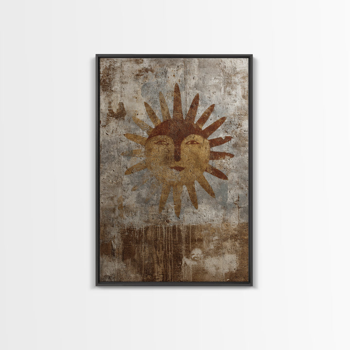 Tribal Sun Symbol Framed Canvas Print, Tribal Art, Abstract Print, Living Room Decor, Fine Art, Tribal, Statement Artwork, TRI-2x3-43
