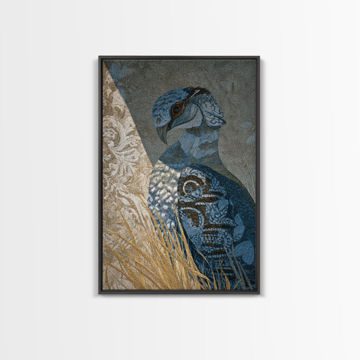 Totemic Bird with Patterned Wings Framed Canvas Print, Tribal Art, Art Print, Living Room Decor, Oil Painting, Tribal, TRI-2x3-8