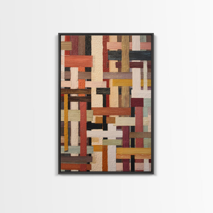 Woven Basket Pattern Enlarged as Modern Art Framed Canvas Print, Tribal Art, Afrocentric Wall Art, Living Room Decor, Tribal, TRI-2x3-94