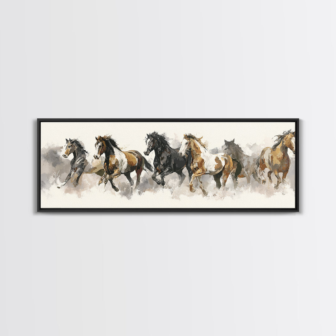 Tribal Horse Pattern Framed Canvas Print, Tribal Art, Boho Wall Decor, Living Room Decor, Fine Art, Tribal, Southwestern Decor, TRI-3x1-10