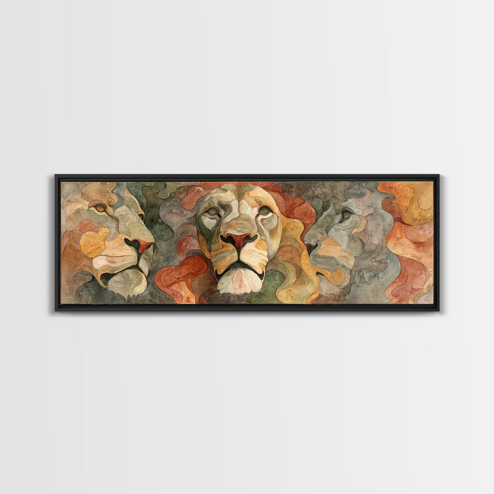Lion Mask Abstraction Framed Canvas Print, Tribal Art, Gallery Decor, Living Room Decor, Abstract Art, Tribal, Home Decor, TRI-3x1-32
