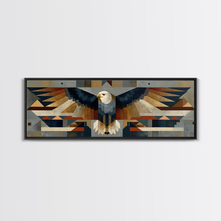 Eagle Totem with Feathers and Geometric Shapes Canvas Print, Tribal Art, Original Painting, Living Room Decor, Fine Art, Tribal, TRI-3x1-76