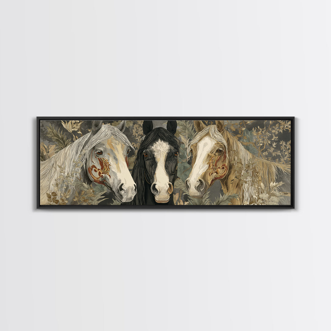 Tribal Horse Pattern Framed Canvas Print, Tribal Art, Abstract Print, Living Room Decor, Fine Art, Tribal, Statement Artwork, TRI-3x1-82