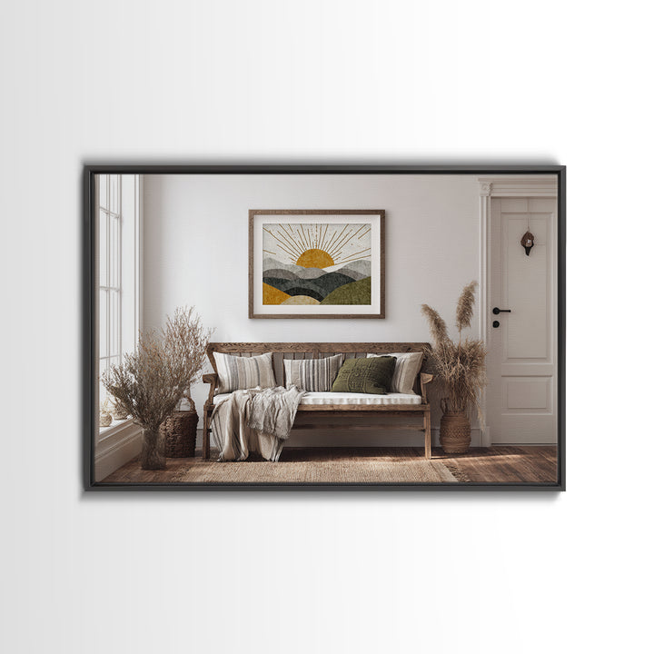 Tribal Sun Symbol Framed Canvas Print, Tribal Art, Boho Wall Decor, Living Room Decor, Fine Art, Tribal, Southwestern Decor, TRI-3x2-39