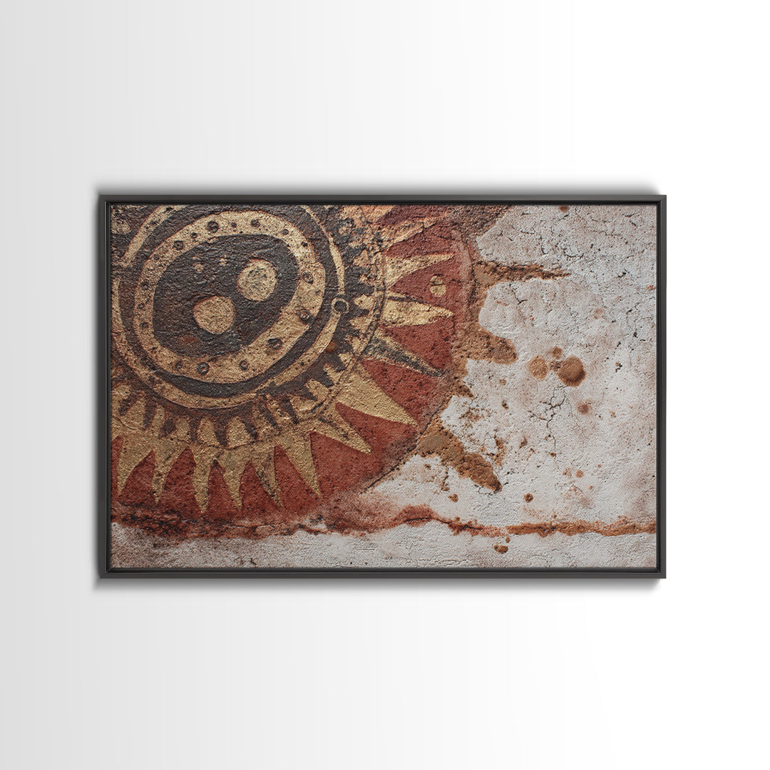 Handprint and Animal Track Composition Framed Canvas Print, Tribal Art, Room Decor, Living Room Decor, Fine Art, Tribal, TRI-3x2-45