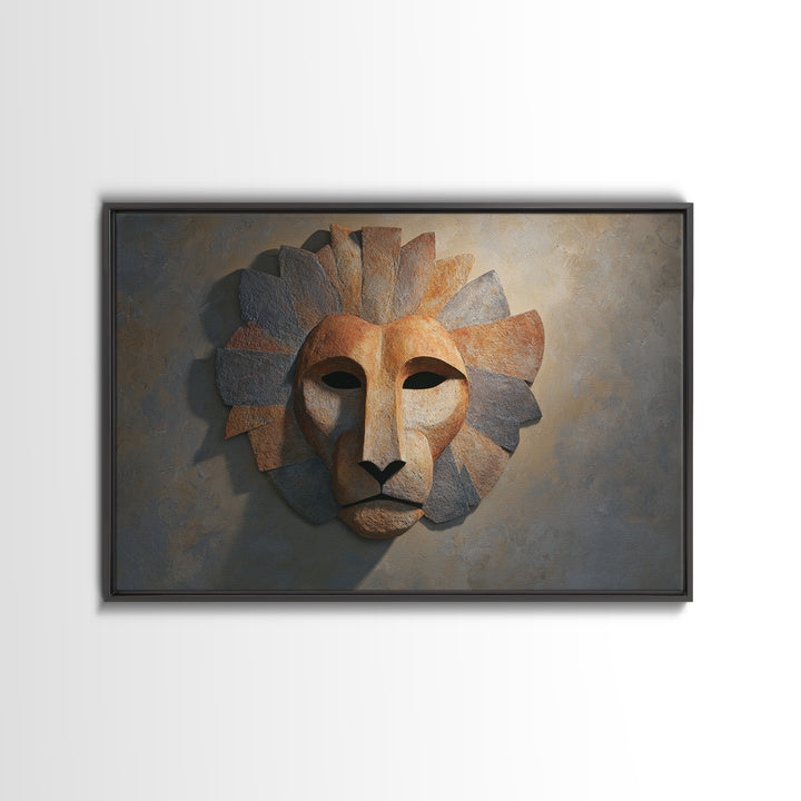Lion Mask Abstraction Canvas Print, Tribal Art, Abstract Wall Art, Living Room Decor, Fine Art, Tribal, Black and White Art, TRI-3x2-68