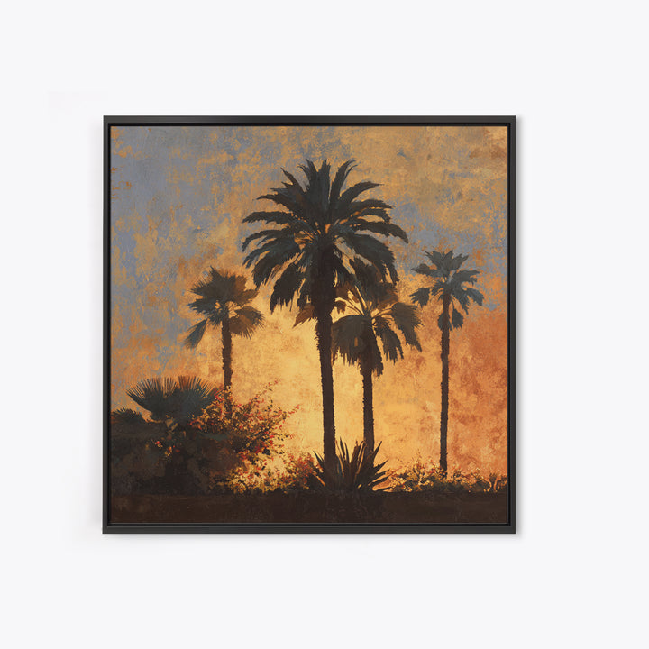Palm Tree Silhouettes Framed Canvas Print, Tropical Art, Beach Prints, Living Room Decor, Watercolor Art, Tropic, TRO-1x1-100