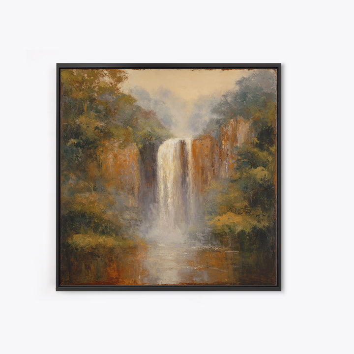 Jungle Waterfall with Misty Light Canvas Print, Tropical Art, Beach Prints, Living Room Decor, Watercolor Art, Tropic, TRO-1x1-13
