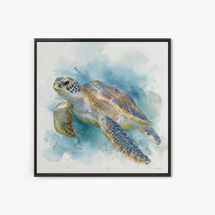 Sea Turtle Near Tropical Reef Canvas Print, Tropical Art, Bird Art, Living Room Decor, Watercolor Art, Tropic, Whimsical Art, TRO-1x1-19