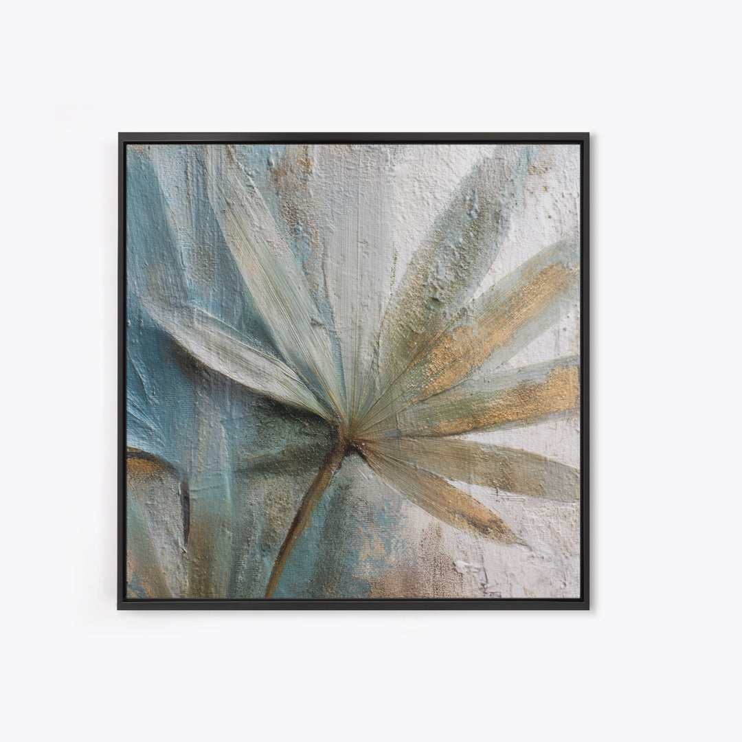 Rain Soaked Palm Leaf Closeup Framed Canvas Print, Tropical Art, Neutral Decor, Living Room Decor, Oil Painting, Tropic, TRO-1x1-21