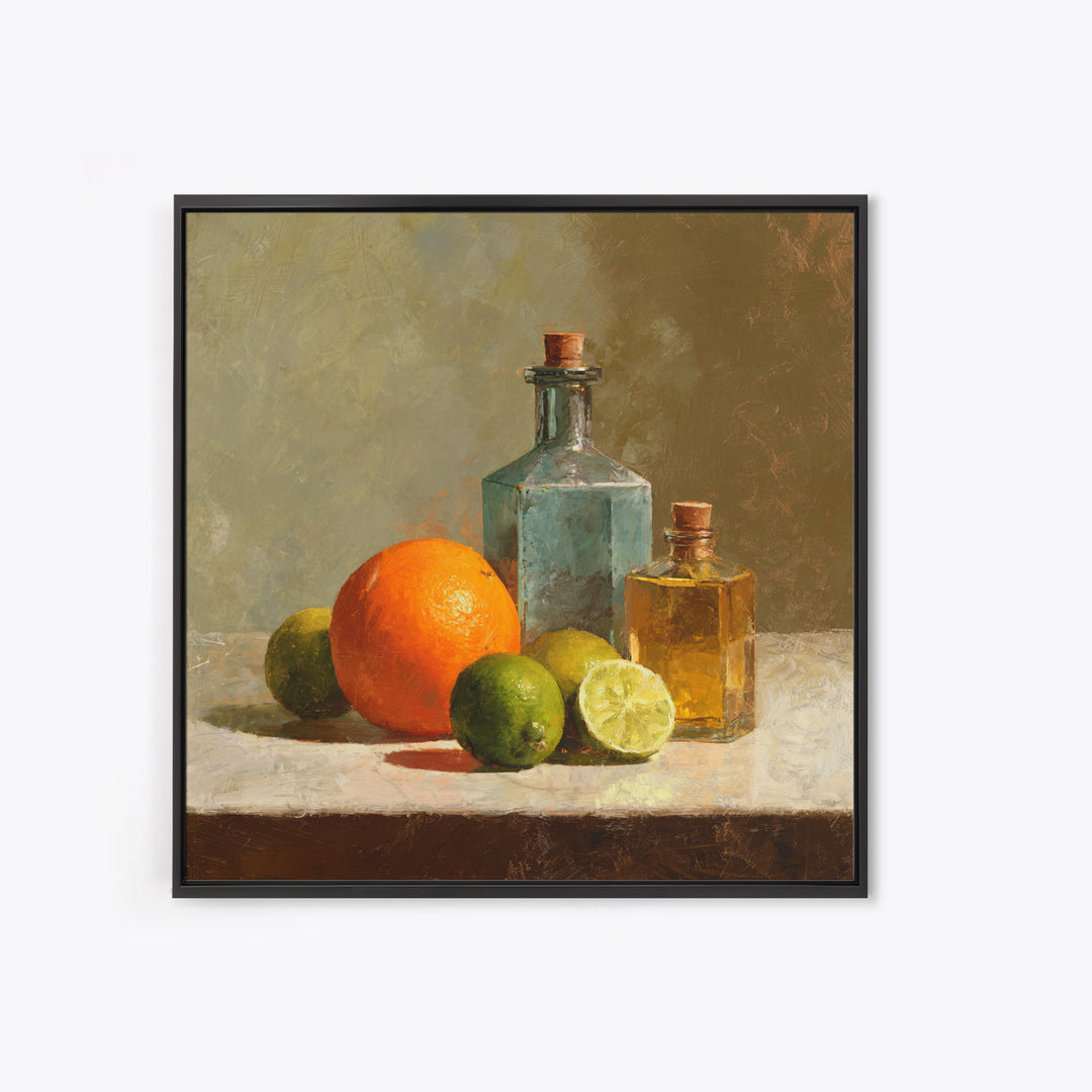 Bright Papaya and Lime Still Life Framed Canvas Print, Tropical Art, Downloadable Prints, Living Room Decor, Watercolor Art, TRO-1x1-24