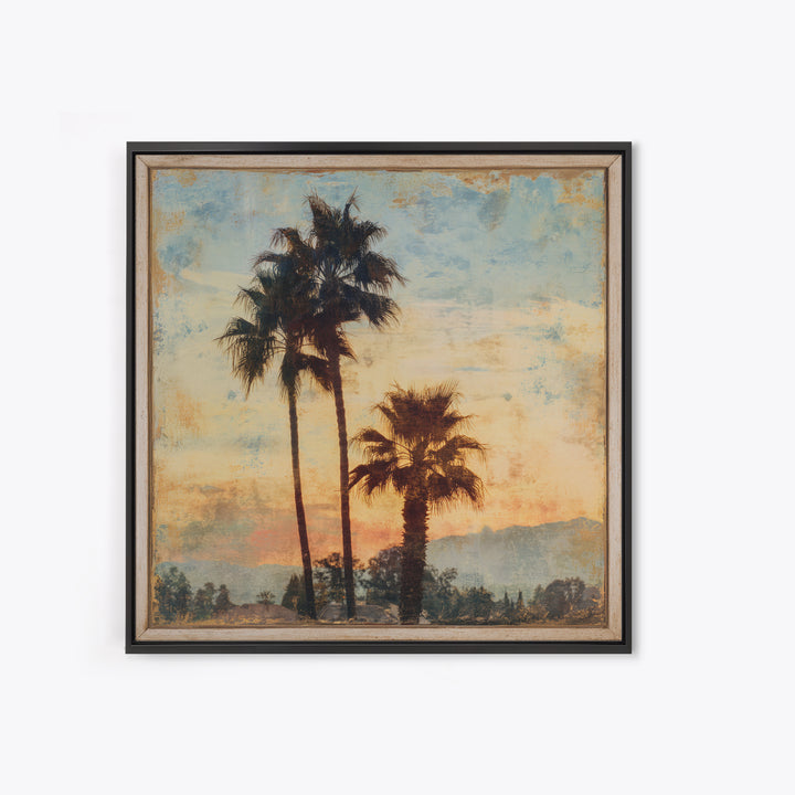 Palm Tree Silhouettes Framed Canvas Print, Tropical Art, Digital Art, Living Room Decor, Oil Painting, Tropic, Watercolor Art, TRO-1x1-28