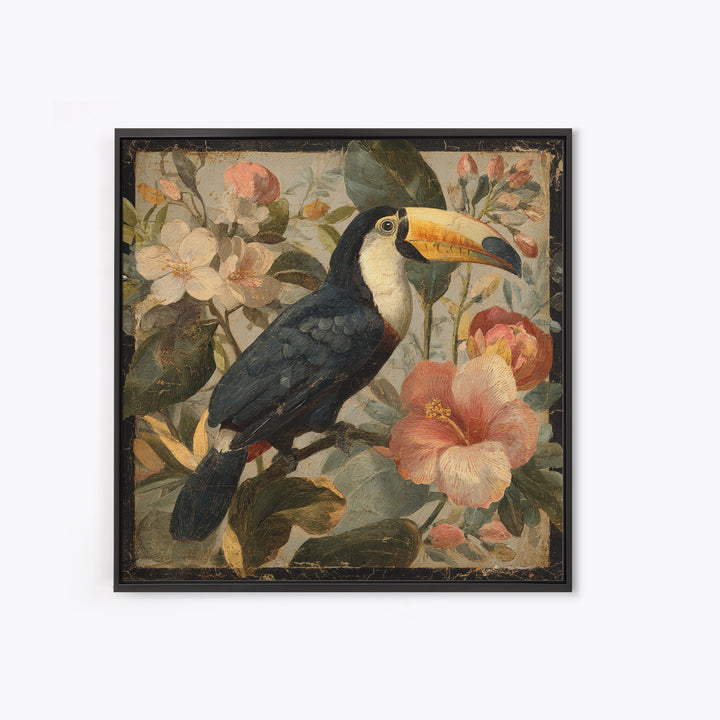 Toucans Surrounded by Bright Jungle Flowers Canvas Print, Tropical Art, Printable Art, Living Room Decor, Fine Art, Tropic, TRO-1x1-3