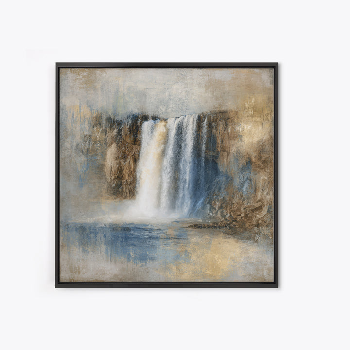 Jungle Waterfall with Misty Light Framed Canvas Print, Tropical Art, Boho Decor, Living Room Decor, Oil Painting, Tropic, TRO-1x1-37