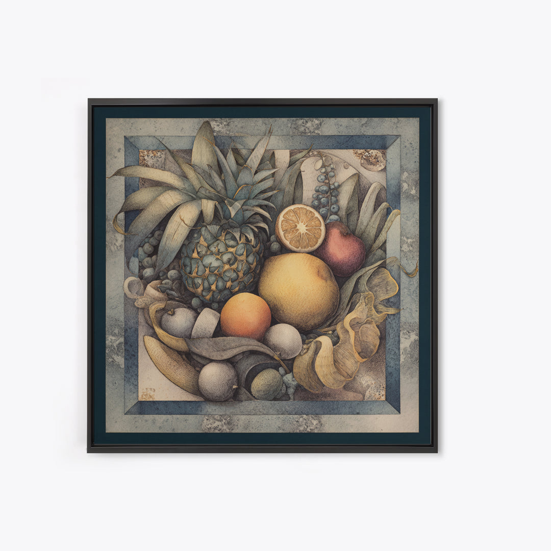 Tropical Fruit Market Arrangement Framed Canvas Print, Tropical Art, Coastal Decor, Living Room Decor, Fine Art, Tropic, TRO-1x1-39