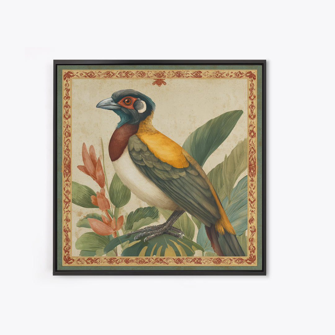 Colorful Jungle Bird Pattern Framed Canvas Print, Tropical Art, Digital Print, Living Room Decor, Tropic, Downloadable Prints, TRO-1x1-44
