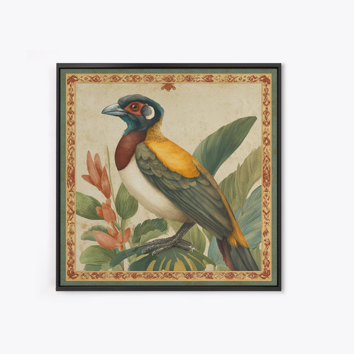 Colorful Jungle Bird Pattern Framed Canvas Print, Tropical Art, Digital Print, Living Room Decor, Tropic, Downloadable Prints, TRO-1x1-44