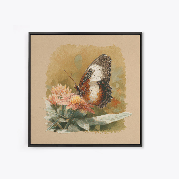 Tropical Butterfly and Flower Study Framed Canvas Print, Tropical Art, Set of 3 Prints, Living Room Decor, Fine Art, Tropic, TRO-1x1-47