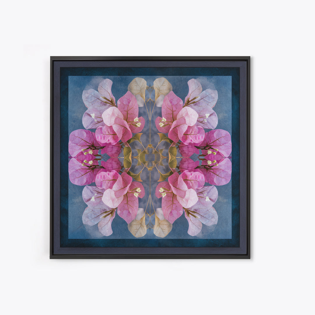 Pink Bougainvillea over White Wall Framed Canvas Print, Tropical Art, Abstract Painting, Living Room Decor, Fine Art, Tropic, TRO-1x1-64