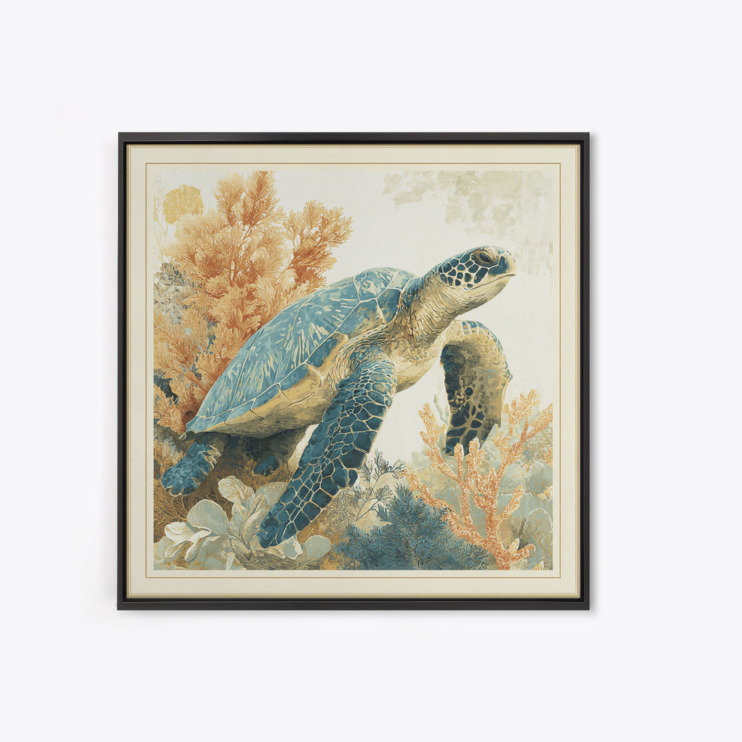 Sea Turtle Near Tropical Reef Framed Canvas Print, Tropical Art, Modern Decor, Living Room Decor, Fine Art, Tropic, Wall Decor, TRO-1x1-67