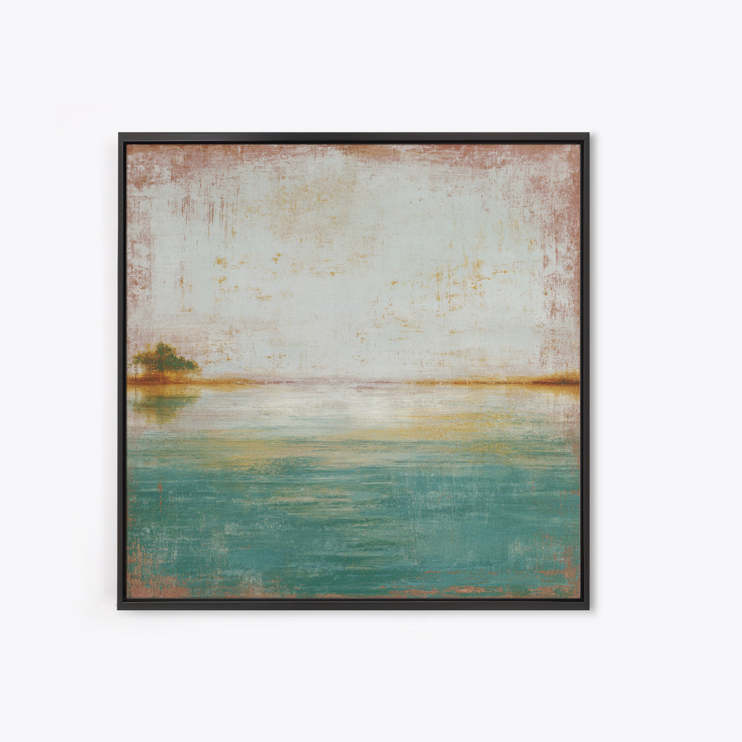 Tropical Lagoon with Turquoise Water Framed Canvas Print, Tropical Art, Pink Wall Art, Living Room Decor, Fine Art, Tropic, TRO-1x1-7