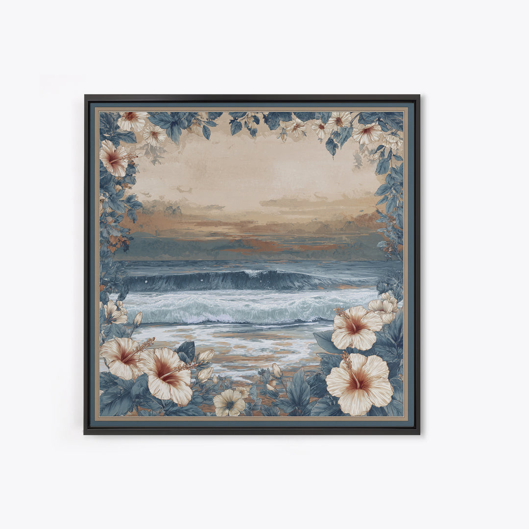 Sunset Surf Scene Framed Canvas Print, Tropical Art, Gallery Wall Art, Living Room Decor, Fine Art, Tropic, Textured Painting, TRO-1x1-70